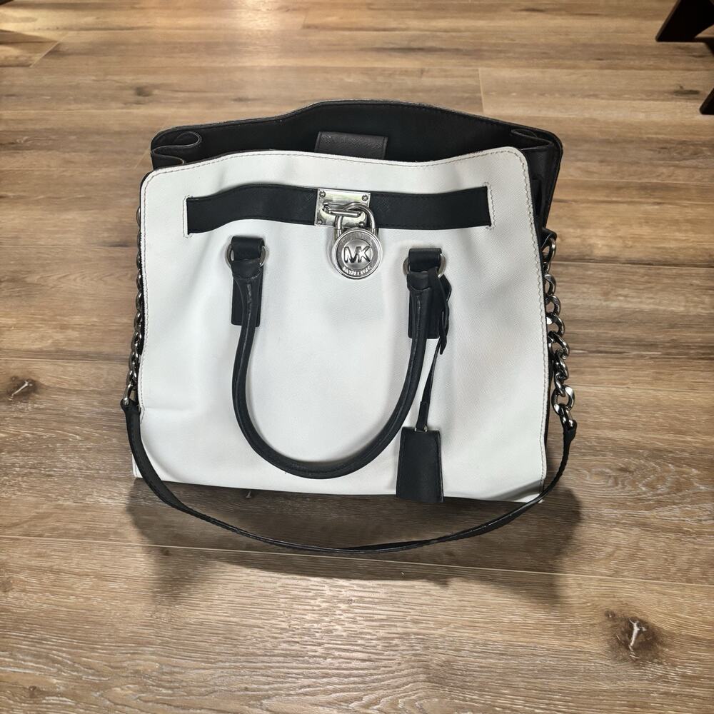 Michael Kors Hamilton Handbag- Black and White saffiano-Large